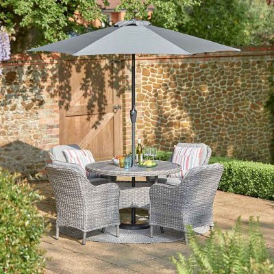St Tropez Stone 4 Seat Dining Set with 2.5m Parasol