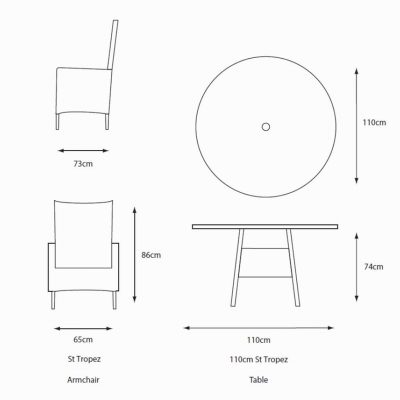 St Tropez Stone 4 Seat Dining Set with 2.5m Parasol - Image 3