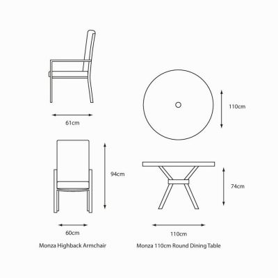 Monza 4 Seat Dining Set with 2.5m Parasol - Image 3