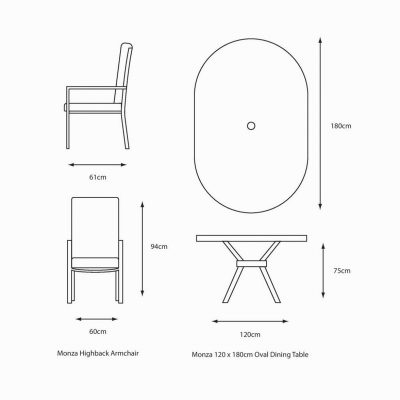 Monza 6 Seat Dining Set with 3m Parasol - Image 4