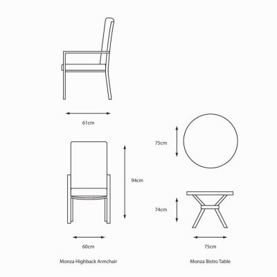 Monza Bistro Set with Highback Armchairs - Image 3
