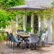 Stockholm 6 Seat Dining Set With Deluxe 3m parasol