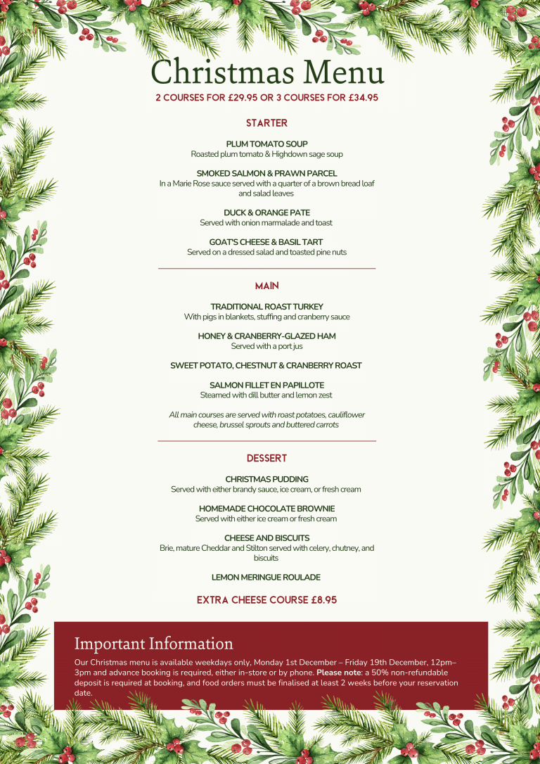 Highdown Garden Centre Christmas Menu